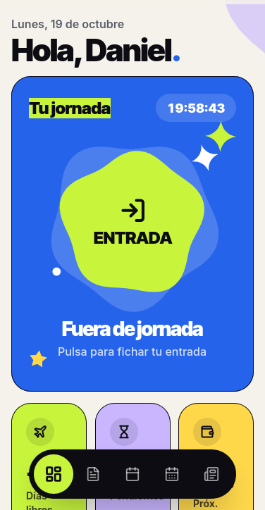 App Android de XyonWork con el fichaje y el resumen del empleado